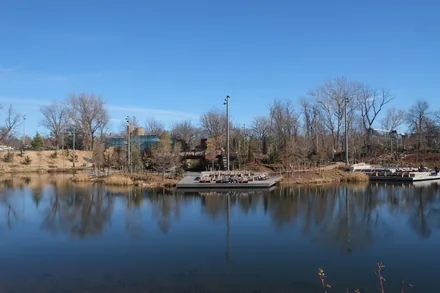 Pond and landscaped grounds at Gathering Place in Tulsa