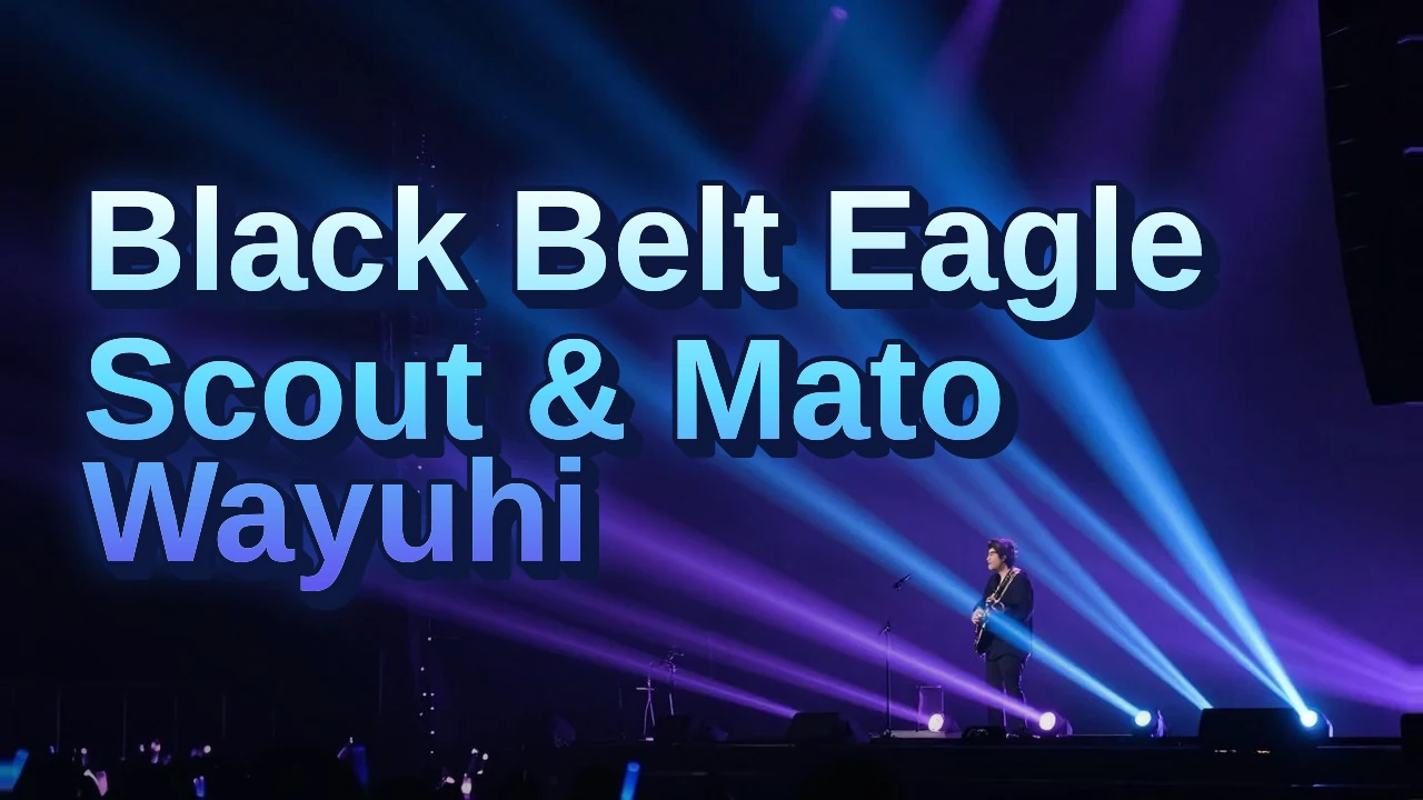 Illustrated event poster for Black Belt Eagle Scout & Mato Wayuhi