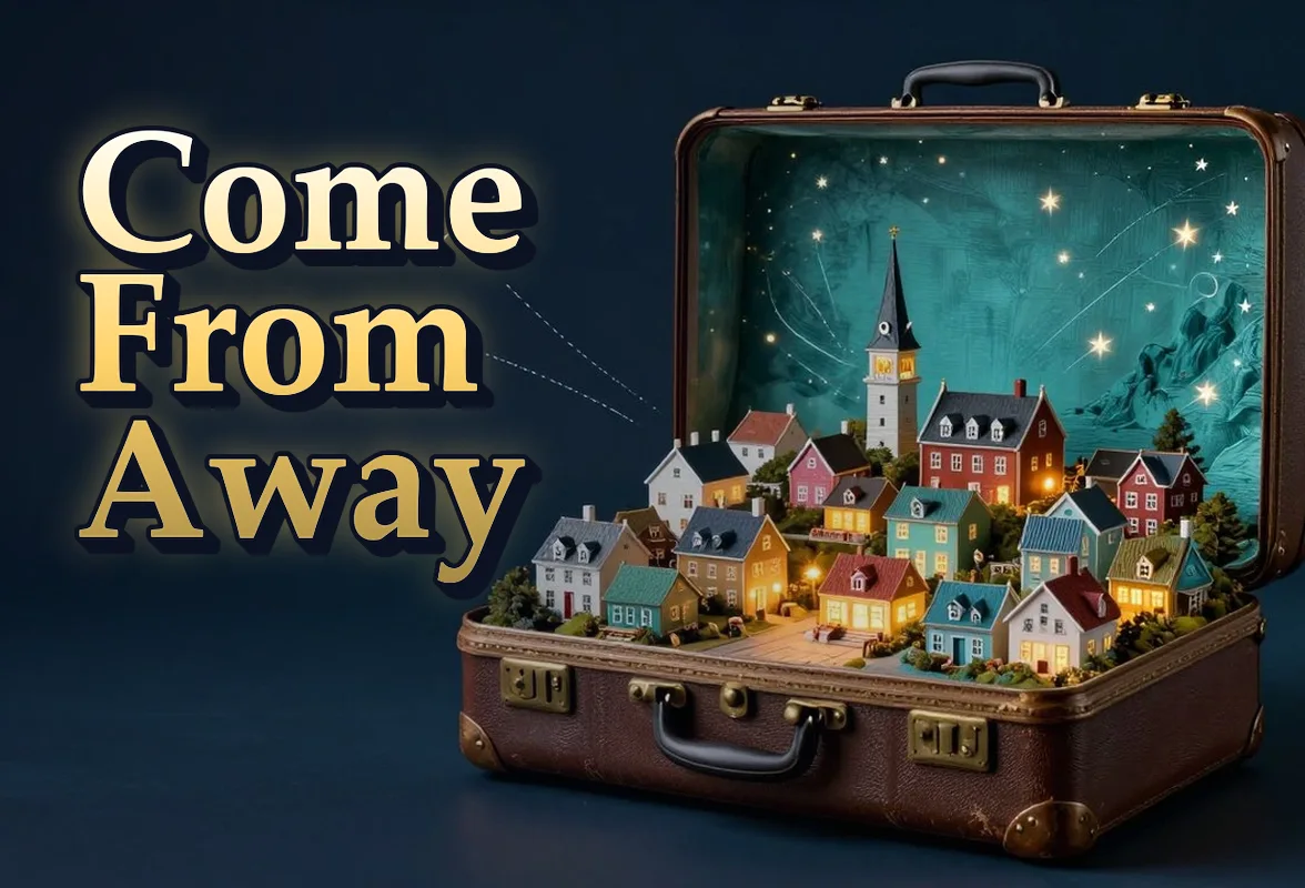 Illustrated event poster for Come From Away