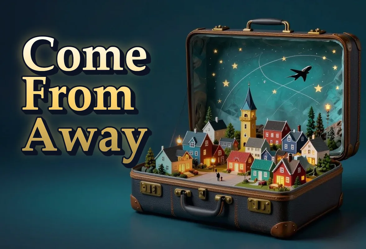 Illustrated event poster for Come From Away