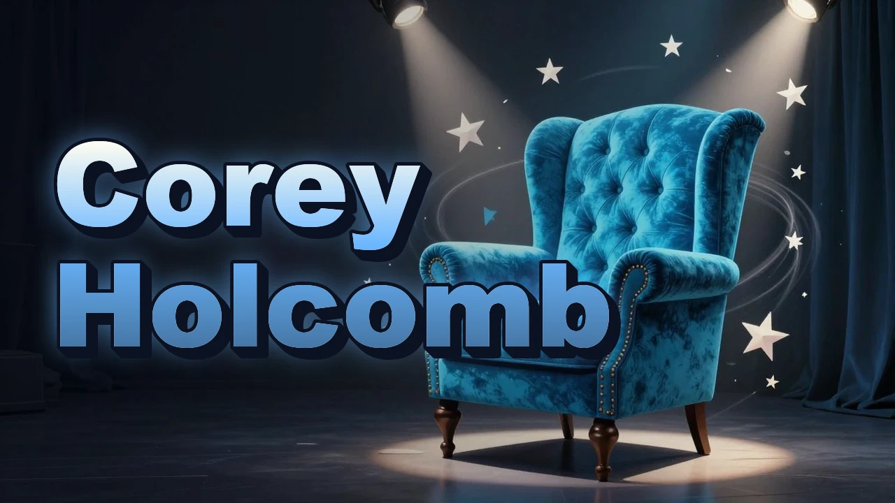 Illustrated event poster for Corey Holcomb