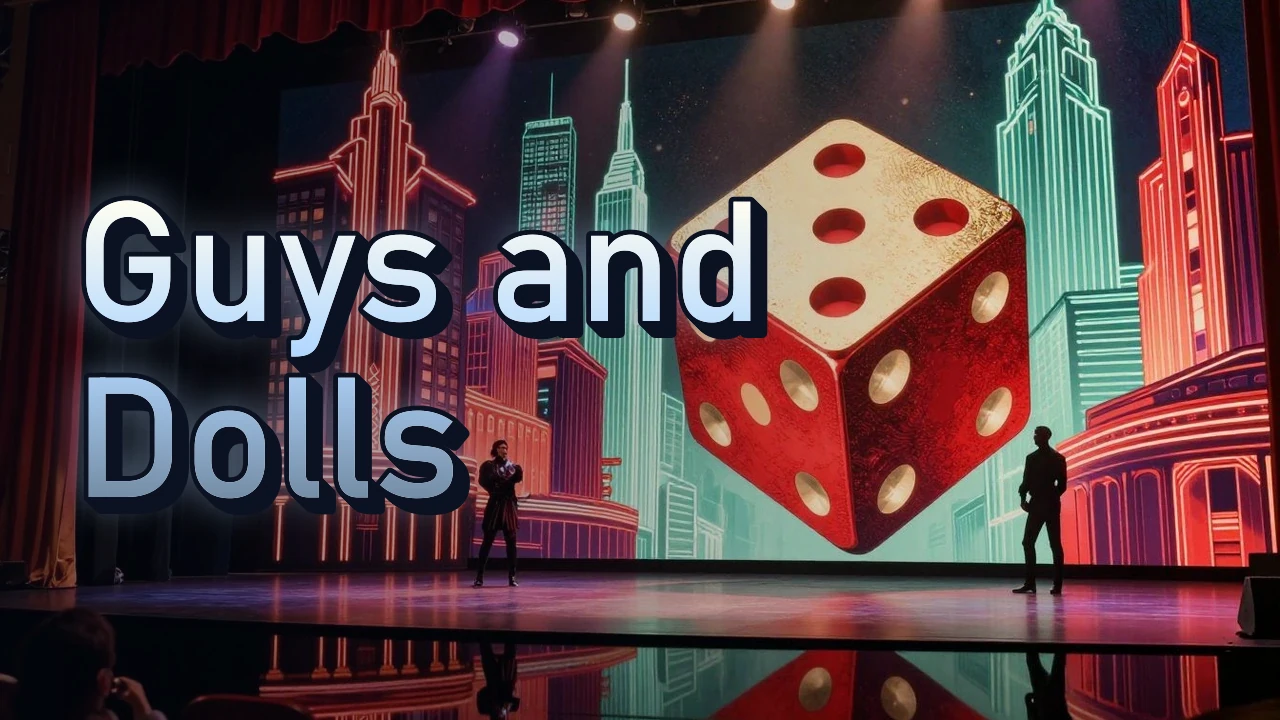 Illustrated event poster for Guys and Dolls