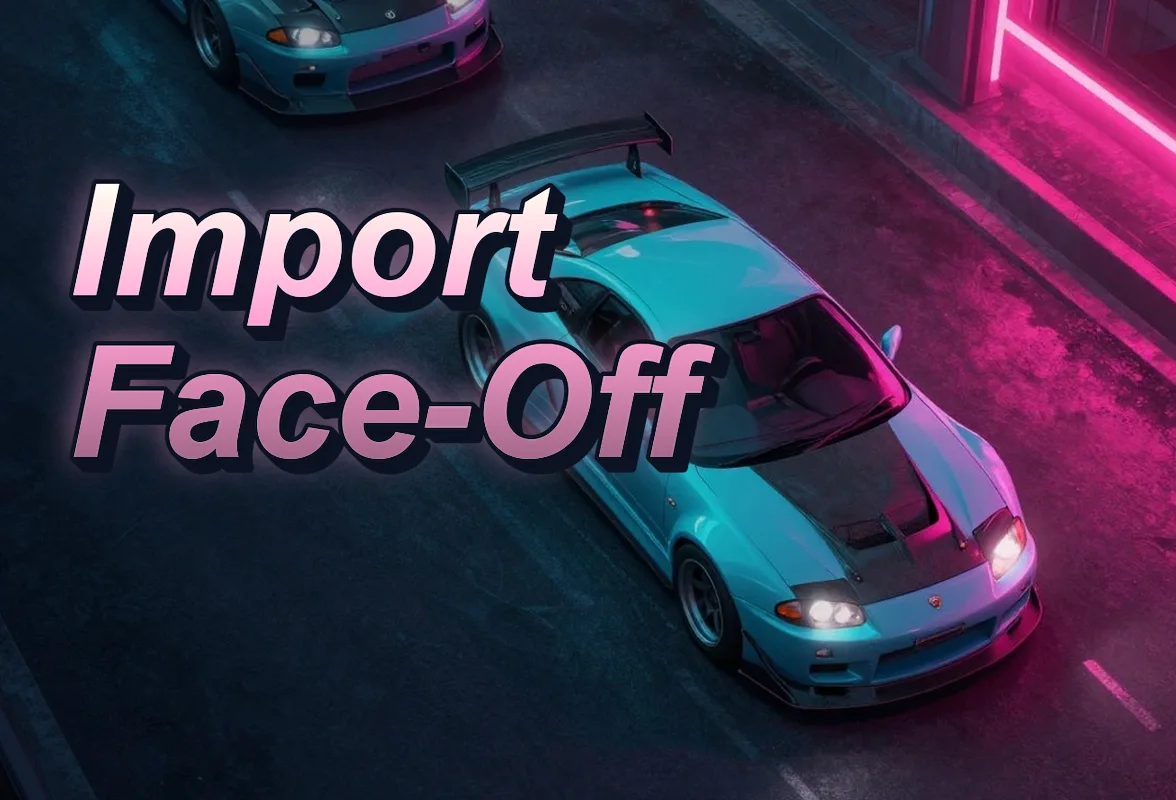 Illustrated event poster for Import Face-Off