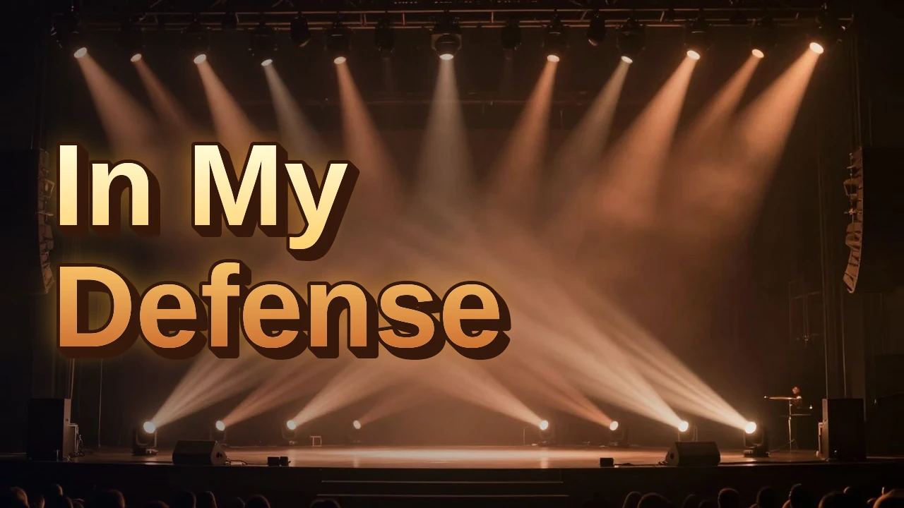 Illustrated event poster for In My Defense