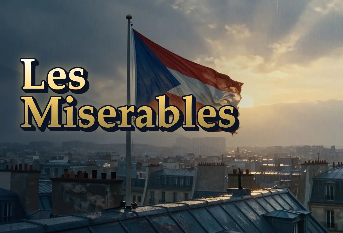 Illustrated event poster for Les Miserables