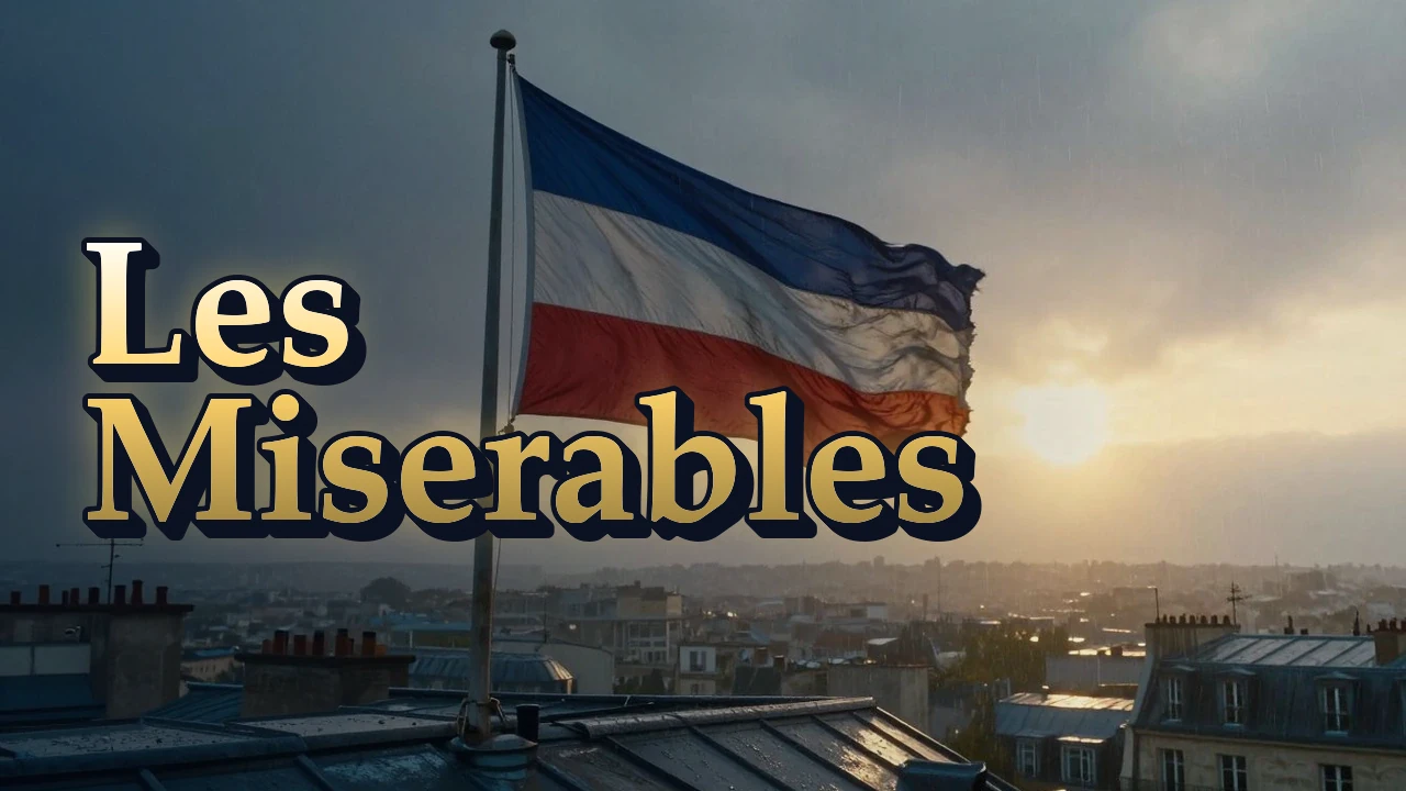 Illustrated event poster for Les Miserables