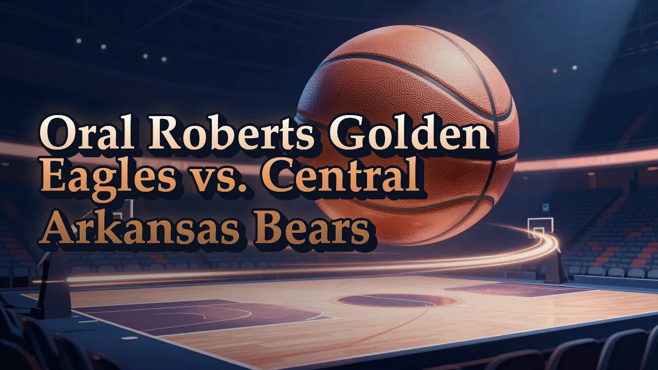 Illustrated event poster for Oral Roberts Golden Eagles vs. Central Arkansas Bears