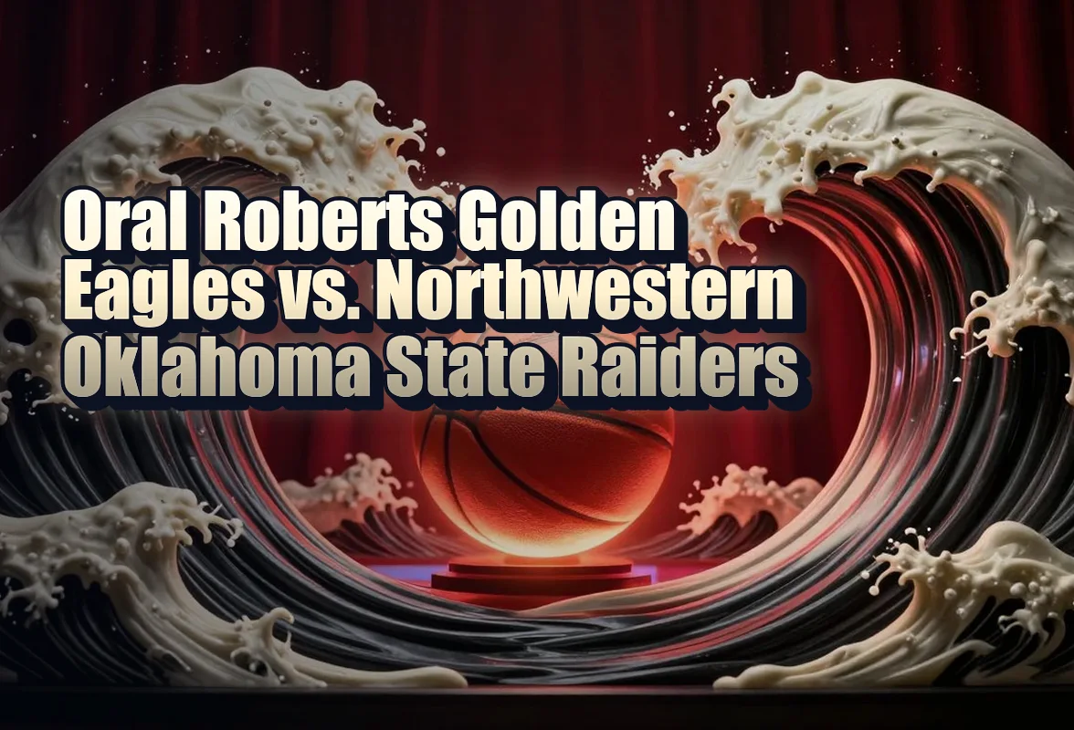 Illustrated event poster for Oral Roberts Golden Eagles vs. Northwestern Oklahoma State Raiders