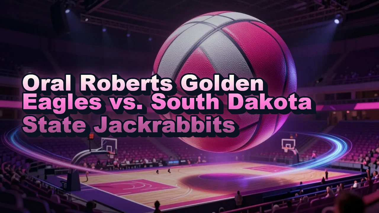 Illustrated event poster for Oral Roberts Golden Eagles vs. South Dakota State Jackrabbits