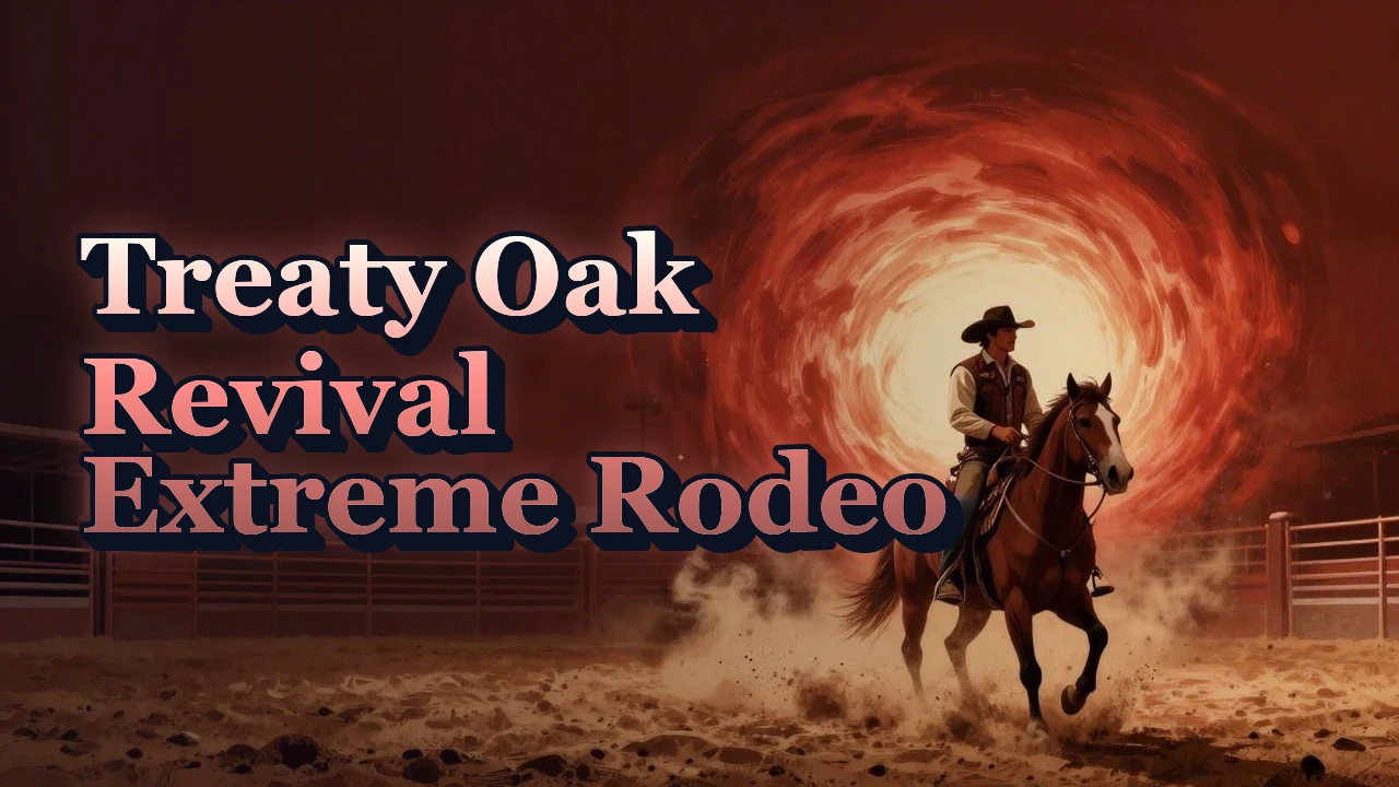 Illustrated event poster for Treaty Oak Revival Extreme Rodeo