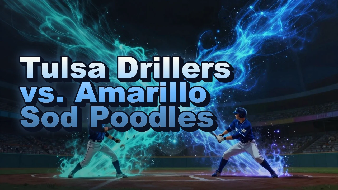 Illustrated event poster for Tulsa Drillers vs. Amarillo Sod Poodles