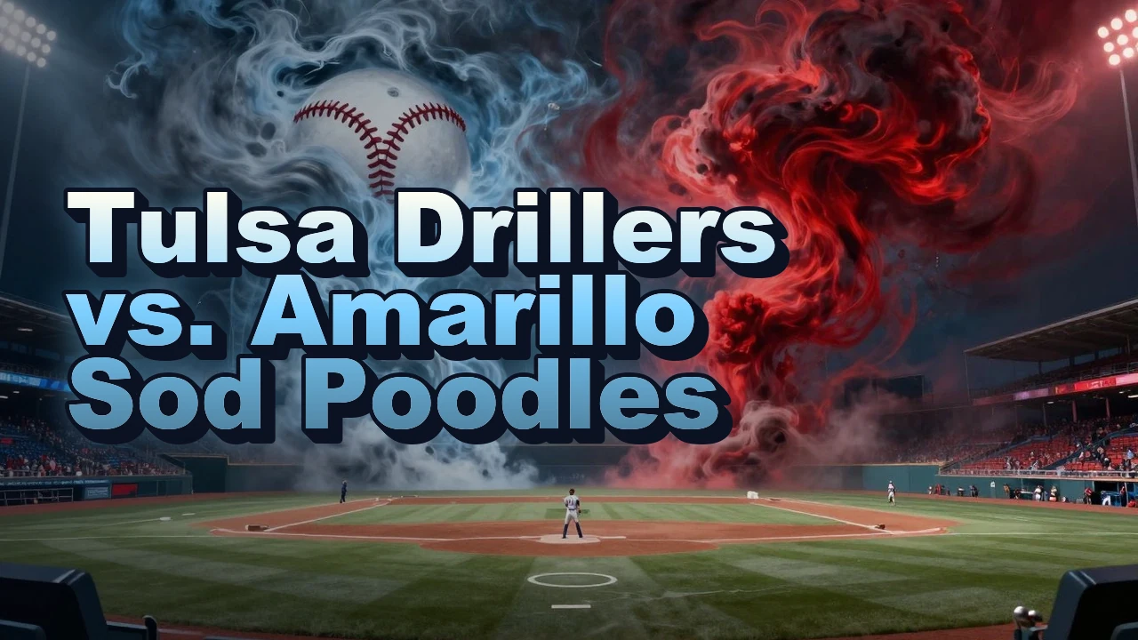 Illustrated event poster for Tulsa Drillers vs. Amarillo Sod Poodles