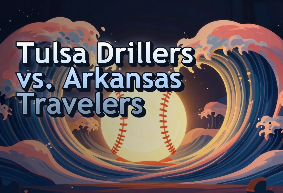 Illustrated event poster for Tulsa Drillers vs. Arkansas Travelers