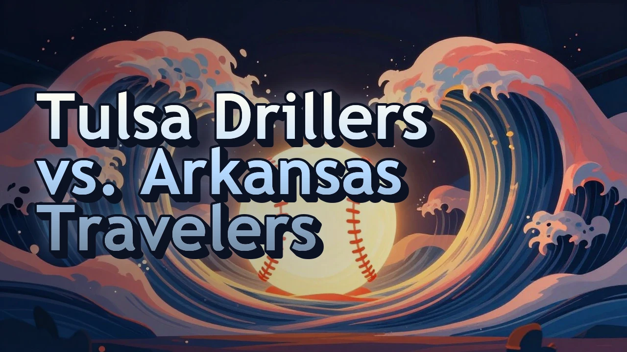 Illustrated event poster for Tulsa Drillers vs. Arkansas Travelers