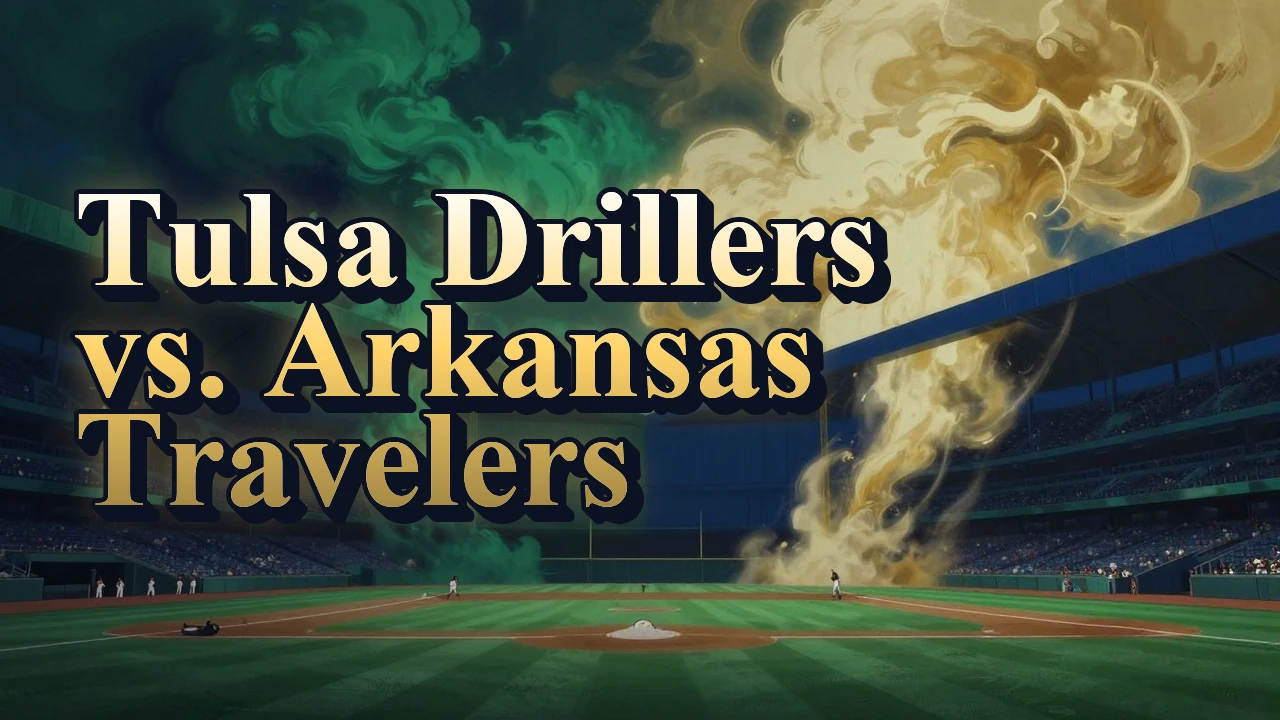 Illustrated event poster for Tulsa Drillers vs. Arkansas Travelers