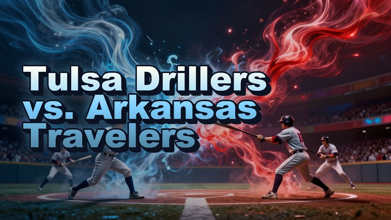 Illustrated event poster for Tulsa Drillers vs. Arkansas Travelers