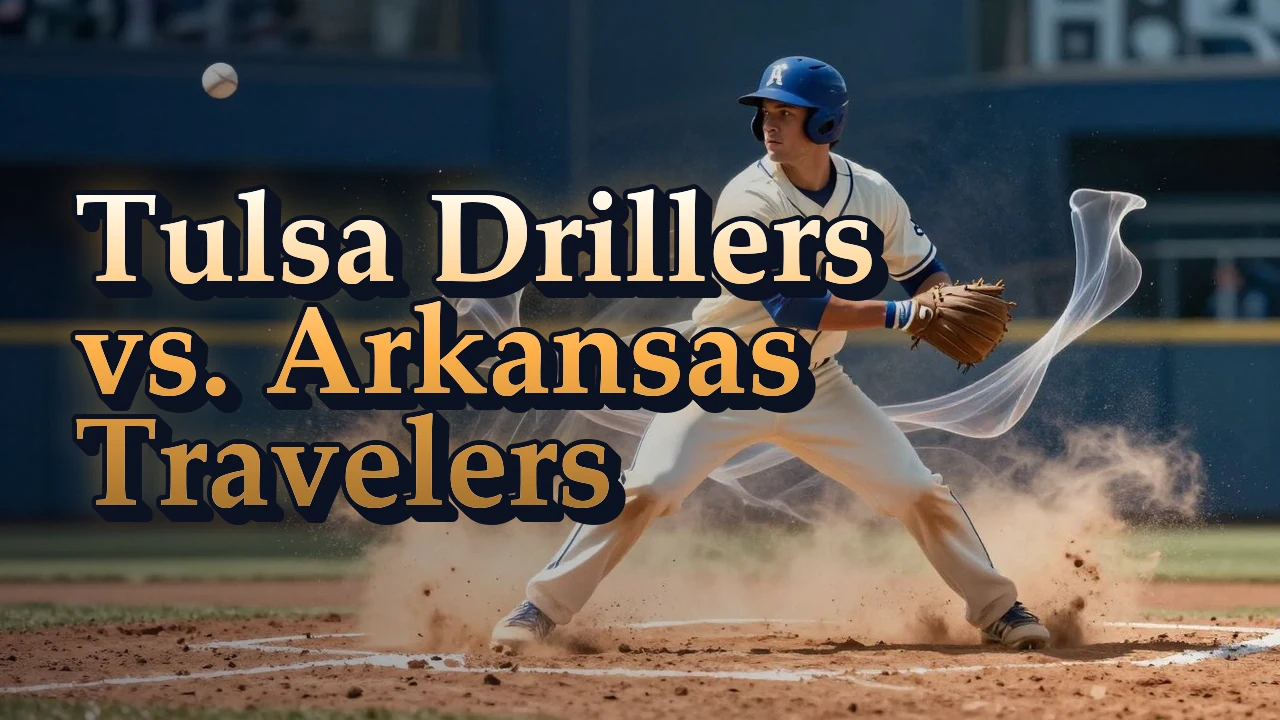 Illustrated event poster for Tulsa Drillers vs. Arkansas Travelers