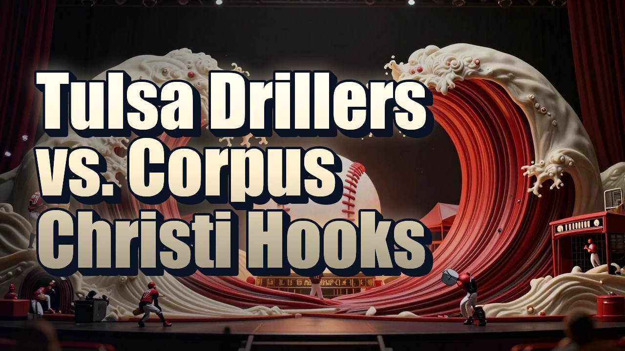 Illustrated event poster for Tulsa Drillers vs. Corpus Christi Hooks