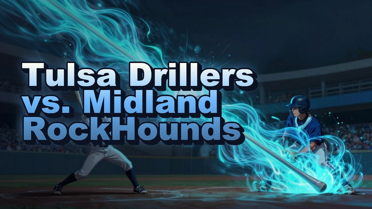 Illustrated event poster for Tulsa Drillers vs. Midland RockHounds