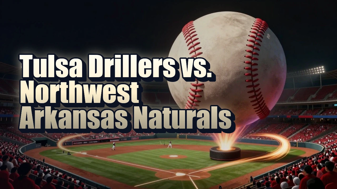 Illustrated event poster for Tulsa Drillers vs. Northwest Arkansas Naturals