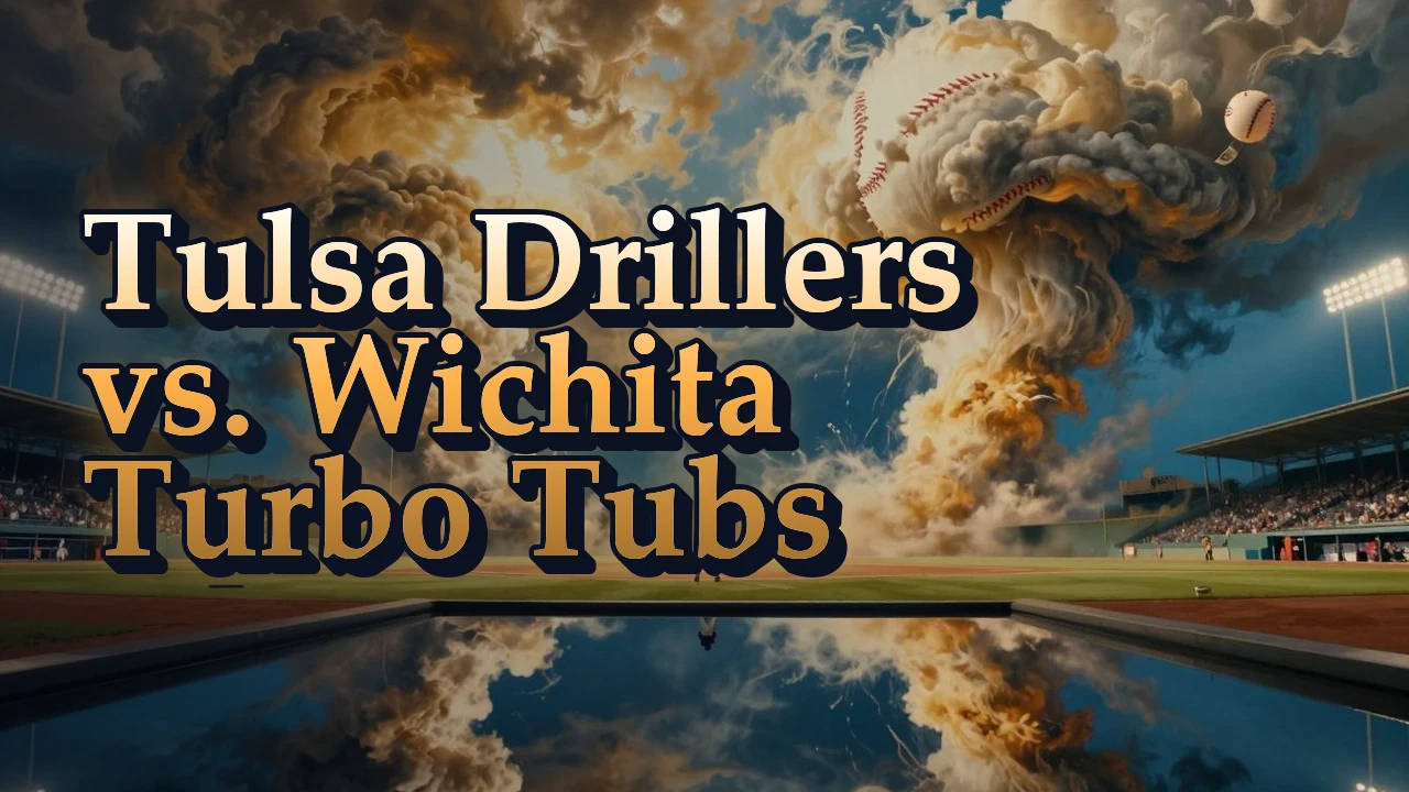 Illustrated event poster for Tulsa Drillers vs. Wichita Turbo Tubs