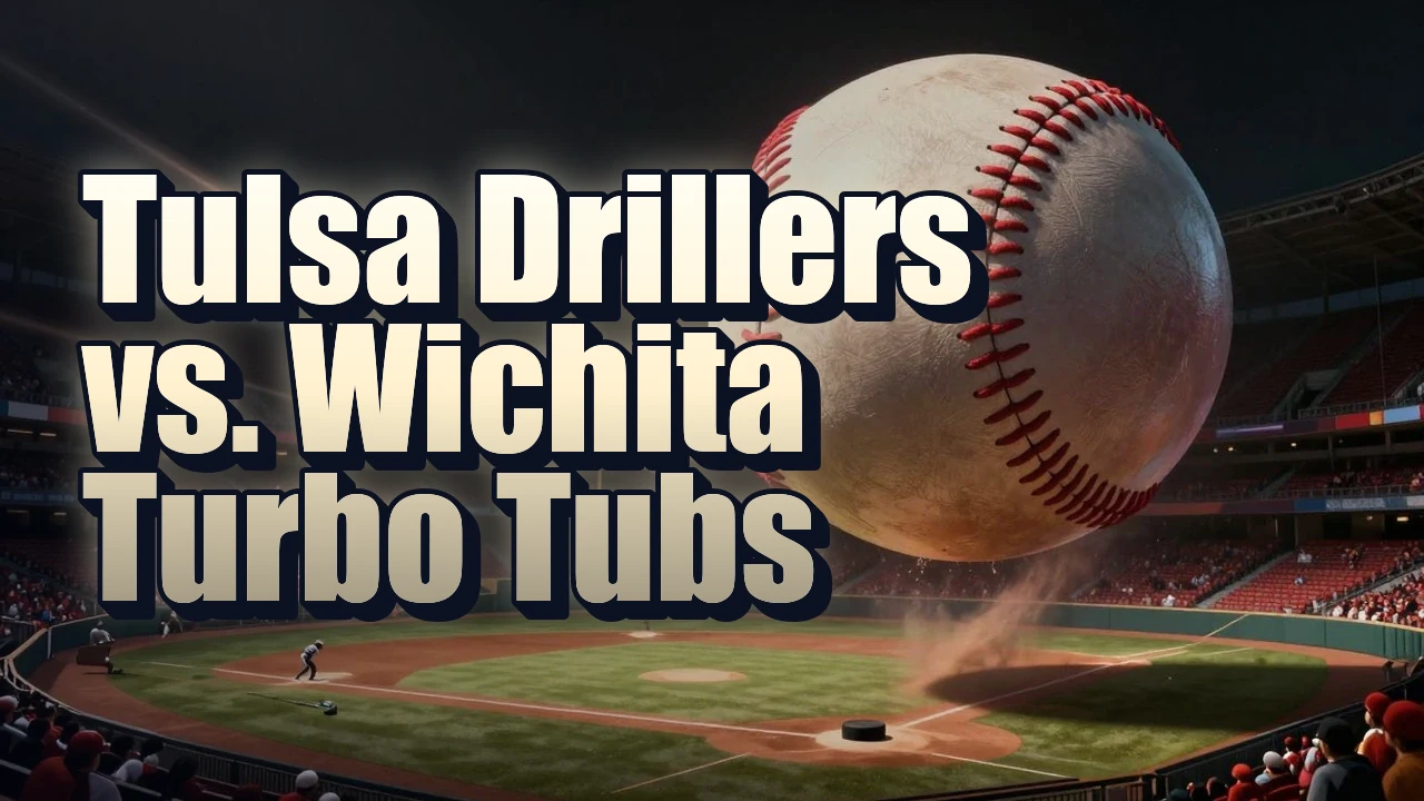 Illustrated event poster for Tulsa Drillers vs. Wichita Turbo Tubs