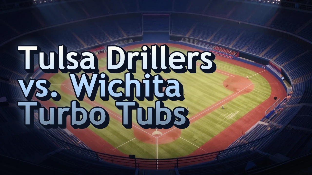 Illustrated event poster for Tulsa Drillers vs. Wichita Turbo Tubs