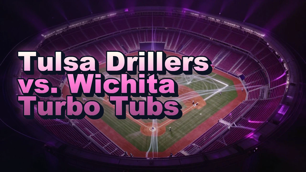 Illustrated event poster for Tulsa Drillers vs. Wichita Turbo Tubs