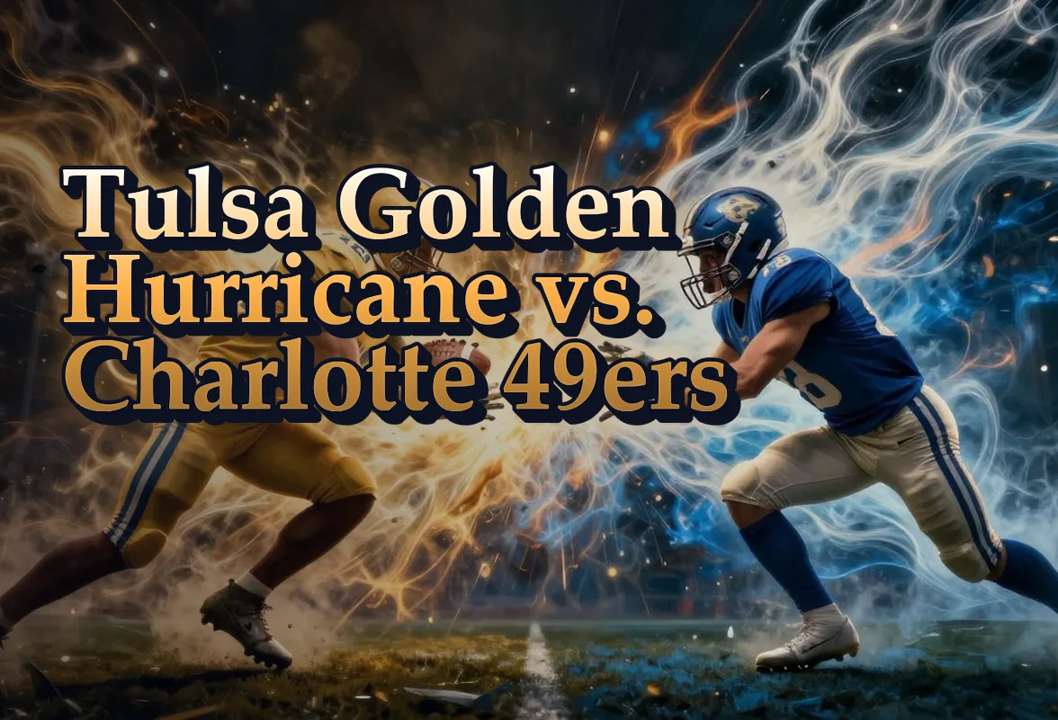 Illustrated event poster for Tulsa Golden Hurricane vs. Charlotte 49ers