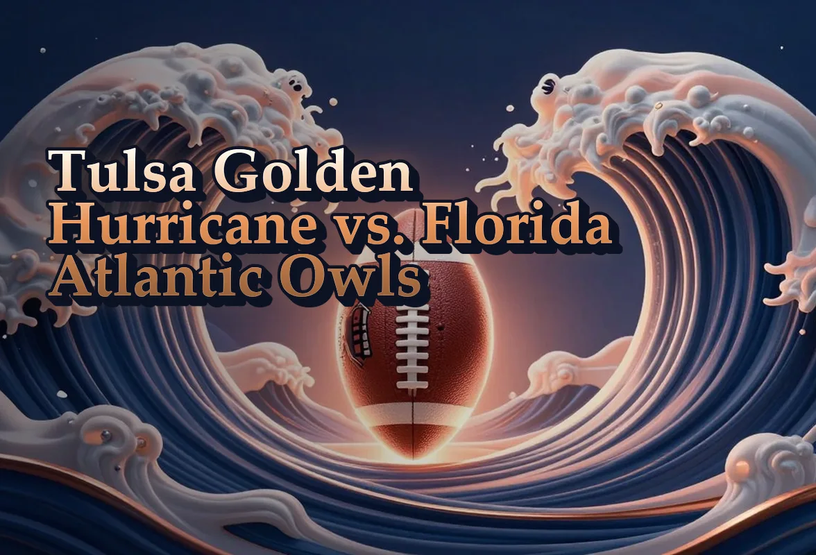 Illustrated event poster for Tulsa Golden Hurricane vs. Florida Atlantic Owls