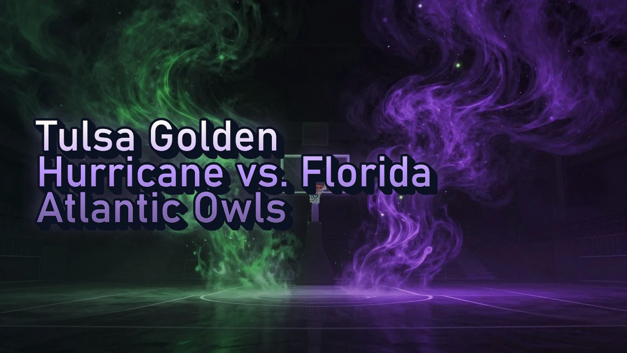 Illustrated event poster for Tulsa Golden Hurricane vs. Florida Atlantic Owls