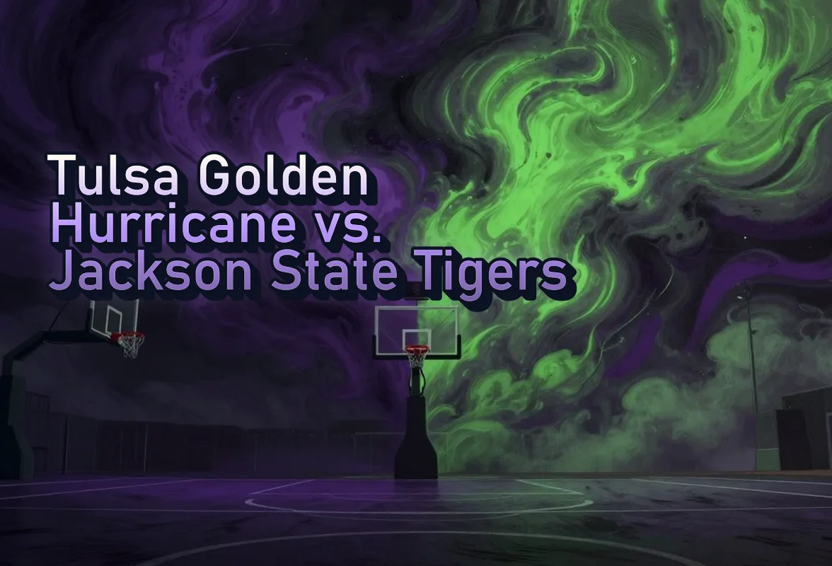 Illustrated event poster for Tulsa Golden Hurricane vs. Jackson State Tigers