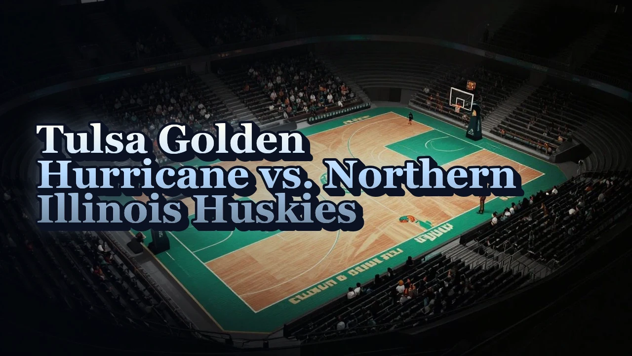 Illustrated event poster for Tulsa Golden Hurricane vs. Northern Illinois Huskies