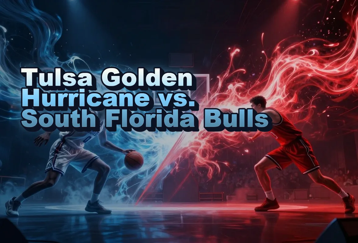 Illustrated event poster for Tulsa Golden Hurricane vs. South Florida Bulls