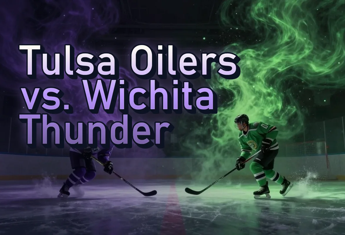 Illustrated event poster for Tulsa Oilers vs. Wichita Thunder
