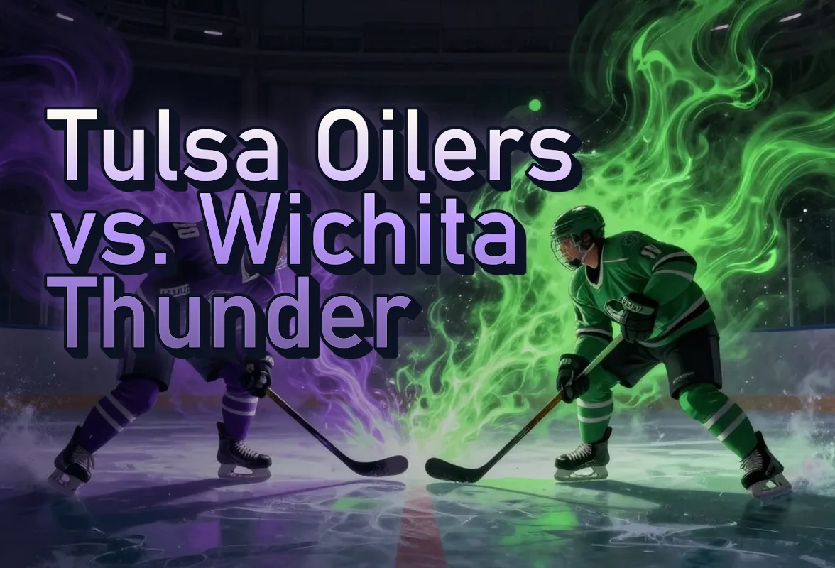 Illustrated event poster for Tulsa Oilers vs. Wichita Thunder