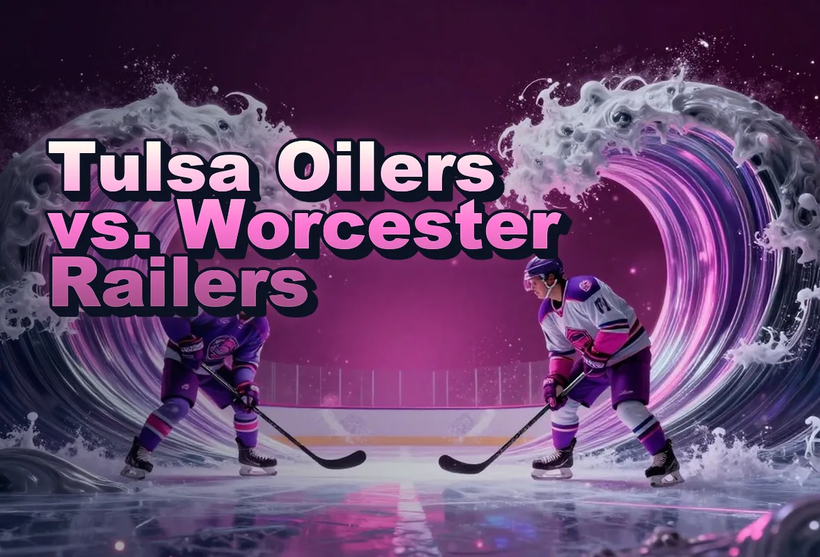 Illustrated event poster for Tulsa Oilers vs. Worcester Railers