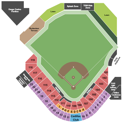 Event-specific Tulsa Drillers vs. Wichita Turbo Tubs seating chart at ONEOK Field