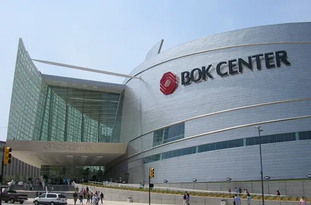 Glass entrance and metal exterior of BOK Center in 2008