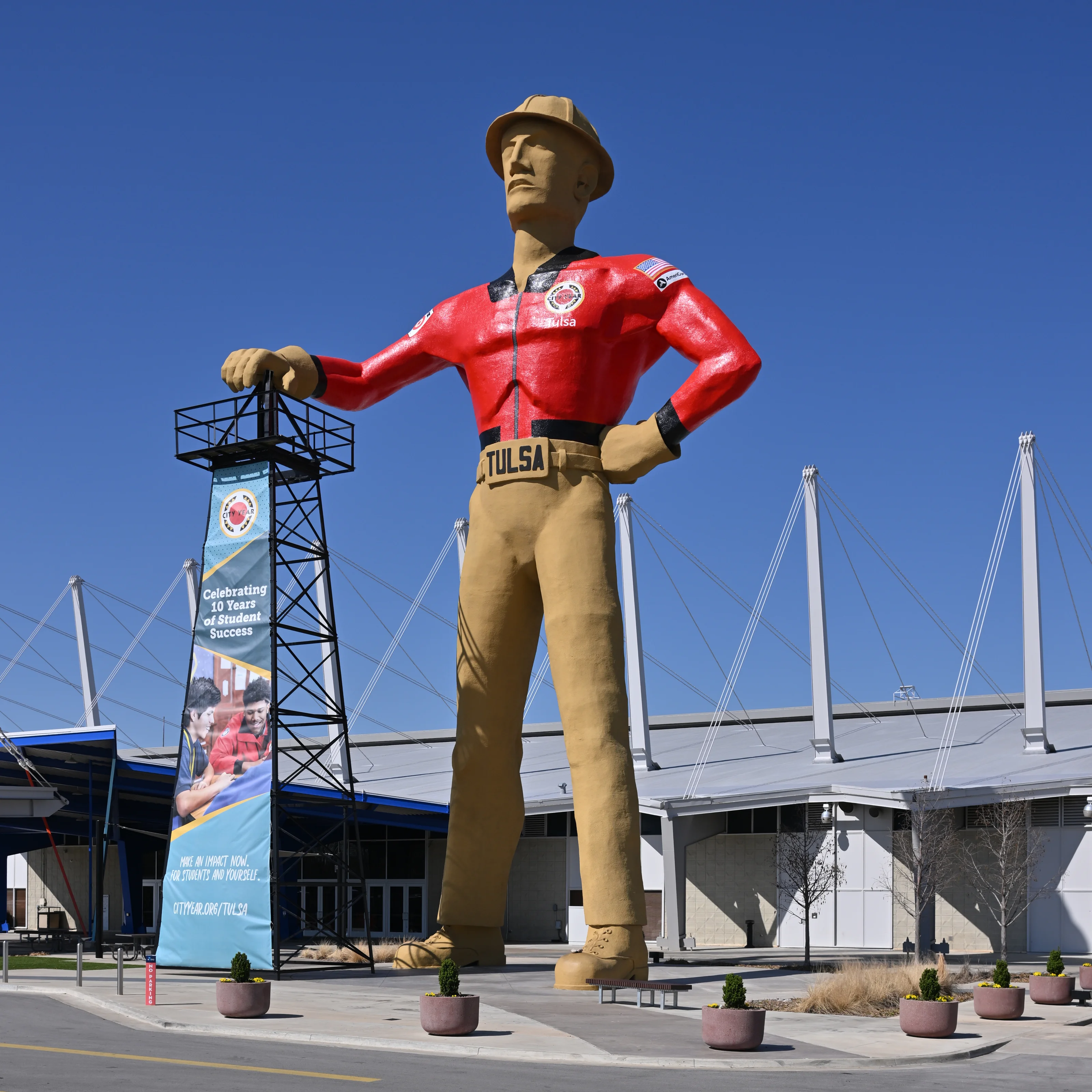 Golden Driller outside SageNet Center, March 2024