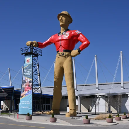 Golden Driller outside SageNet Center, March 2024